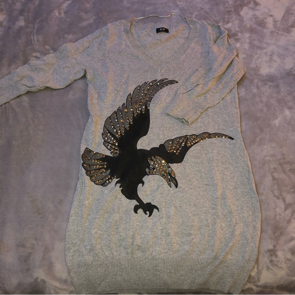 F&F grey eagle v-neck tunic, shirt, top, long sleeve